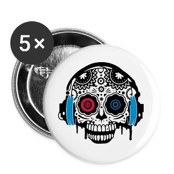 Une calavera en sucre avec un casque - Lot de 5 grands badges (56 mm) - blanc - Devant