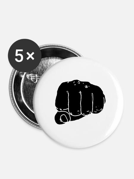 Faust schwarz - Buttons groß 56 mm (5er Pack) - Weiß