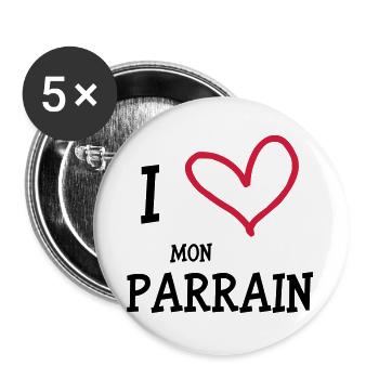 I Love Mon Parrain - Lot de 5 grands badges (56 mm) - blanc - Devant