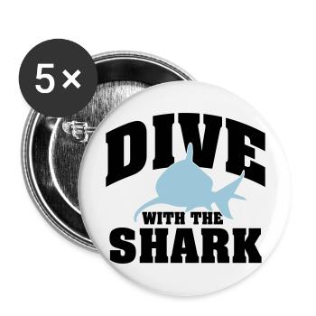 Tauchen: Dive with the shark - Buttons groß 56 mm (5er Pack) - Weiß - Vorne