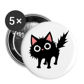 Schwarze Katze - Buttons groß 56 mm (5er Pack) - Weiß - Vorne