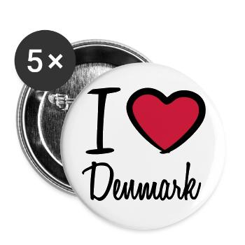 I Love Denmark Danmark Logo - Lot de 5 grands badges (56 mm) - blanc - Devant