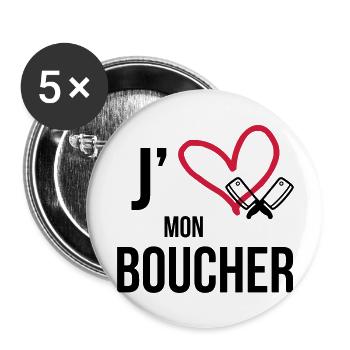 J'aime mon Boucher - Lot de 5 grands badges (56 mm) - blanc - Devant