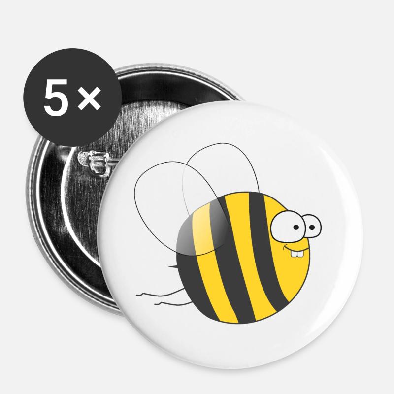 Cool & Crazy Funny Bee / Bumble Bee (Sweet & Cute) - Buttons large 2.2''/56 mm (5-pack) - white