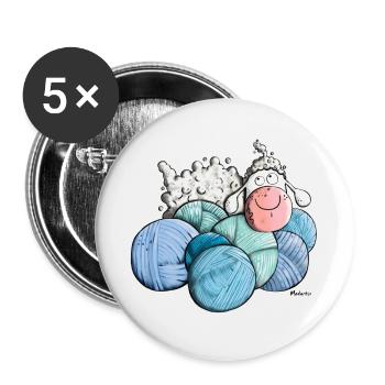 Schaf auf Wolle - Buttons groß 56 mm (5er Pack) - Weiß - Vorne