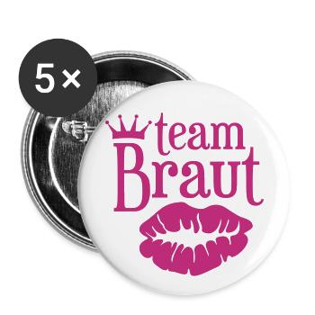 Team Braut - Junggesellinnenabschied - Buttons groß 56 mm (5er Pack) - Weiß - Vorne