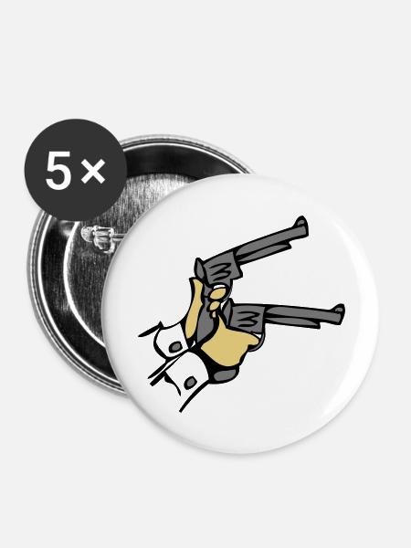 Waffen Pistolen hände dell - Buttons groß 56 mm (5er Pack) - Weiß