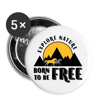 Explore nature Born to be free - Montagnes et chevaux - Lot de 5 grands badges (56 mm) - blanc - Devant
