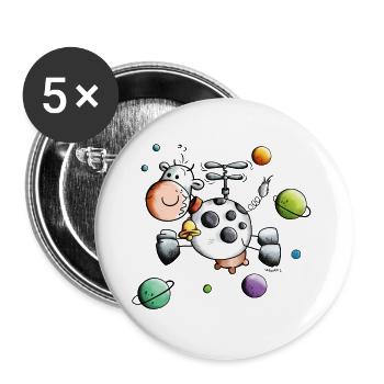 Vache en tournée mondiale - Lot de 5 grands badges (56 mm) - blanc - Devant