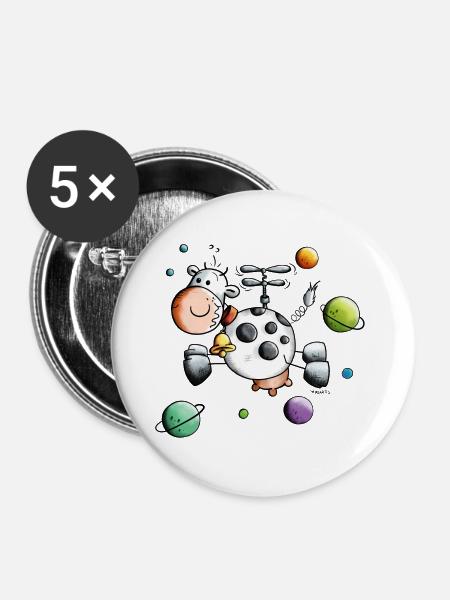 Kuh auf Weltreise - Buttons groß 56 mm (5er Pack) - Weiß