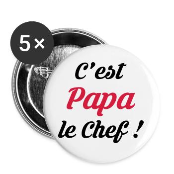 Papa / Fête des Pères / Pere / Cuisine Chef / Bébé - Lot de 5 grands badges (56 mm) - blanc - Devant