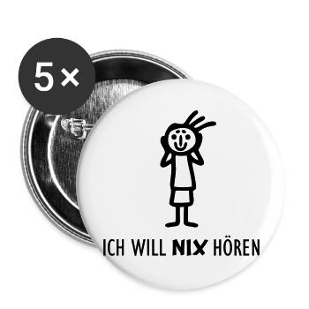 Strichmännchen NIX hören - Buttons groß 56 mm (5er Pack) - Weiß - Vorne
