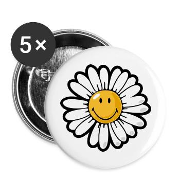 Smiley daisy - Lot de 5 grands badges (56 mm) - blanc - Devant