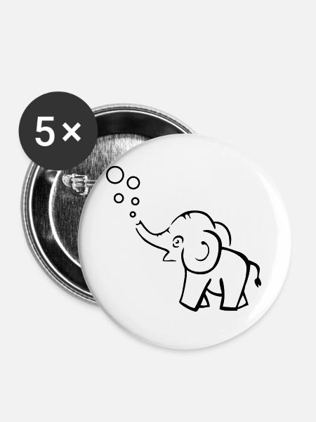 Elefant macht Blasen - Buttons groß 56 mm (5er Pack) - Weiß