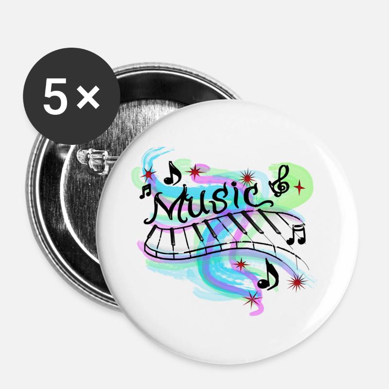 Musik - Buttons groß 56 mm (5er Pack) - Weiß