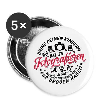 Bringe deinen Kindern bei zu fotografieren - Buttons groß 56 mm (5er Pack) - Weiß - Vorne