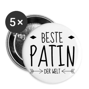 Patin / Pate / Patentochter / Patensohn - Buttons groß 56 mm (5er Pack) - Weiß - Vorne