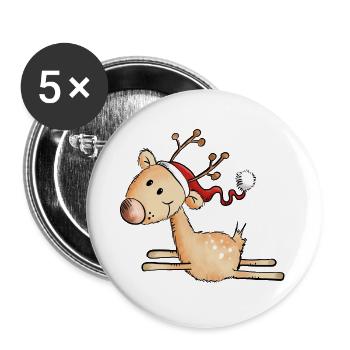 Jumping Christmas Reindeer - Gift - Comic - Buttons large 2.2''/56 mm (5-pack) - white - Front