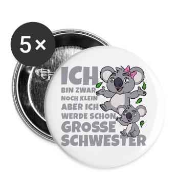 Große Schwester Koala Koalas Geschwister Mädchen - Buttons groß 56 mm (5er Pack) - Weiß - Vorne