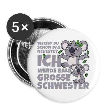 Bald Große Schwester Koala Geschwister Mädchen - Buttons groß 56 mm (5er Pack) - Weiß - Vorne