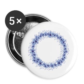 leuchtender blauer Kornblumen Blüten Kranz - Buttons groß 56 mm (5er Pack) - Weiß - Vorne