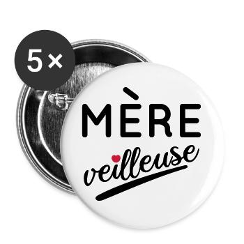 Maman - Mère veilleuse - Lot de 5 grands badges (56 mm) - blanc - Devant