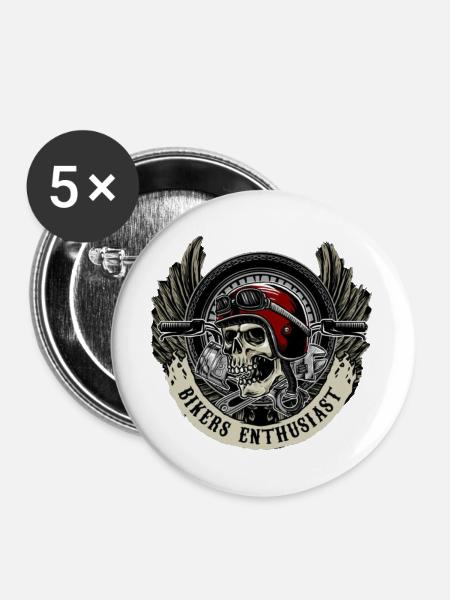 Motorradfahrer, Skull - Buttons groß 56 mm (5er Pack) - Weiß