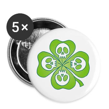 Skulls and four leaf clover - Buttons large 2.2''/56 mm (5-pack) - white - Front