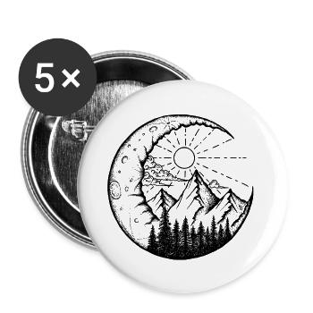 Paysage de montagne dans la lune (noir) - Lot de 5 grands badges (56 mm) - blanc - Devant