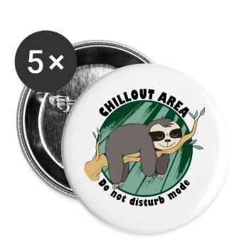 Faultier Chillen Nicht stören Schlafen Ausruhen - Buttons groß 56 mm (5er Pack) - Weiß - Vorne