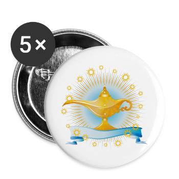 strahlende goldene orientalische Wunderlampe - Buttons groß 56 mm (5er Pack) - Weiß - Vorne