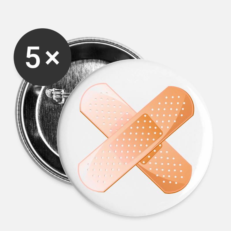 pansement pensement croise - Lot de 5 grands badges (56 mm) - blanc
