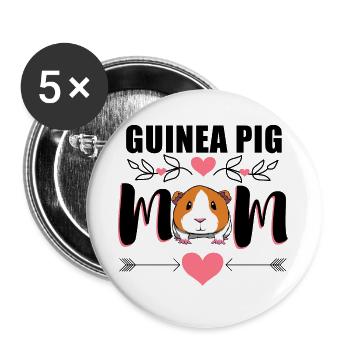 Meerschweinchen Mama Mutter Nagetier - Buttons groß 56 mm (5er Pack) - Weiß - Vorne
