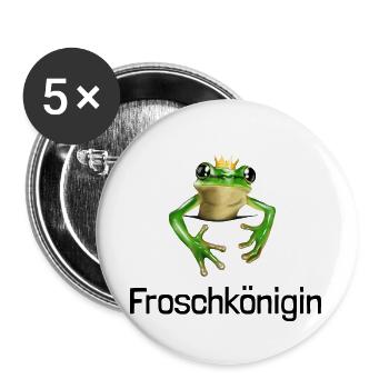 Froschkönigin - Frosch mit goldener Krone - Buttons groß 56 mm (5er Pack) - Weiß - Vorne