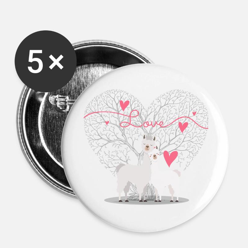 True Love illustrated by cute Alpacas - Buttons large 2.2''/56 mm (5-pack) - white