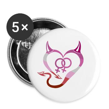 Devil's Heart Lesbian with Symbol - Buttons large 2.2''/56 mm (5-pack) - white - Front