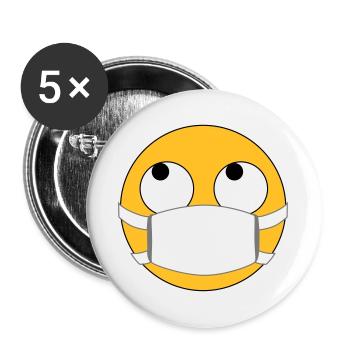 Maske? Voll nervig! Emoji mit Maske - Buttons groß 56 mm (5er Pack) - Weiß - Vorne