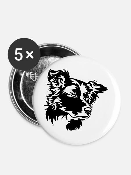 Border Collie Kopf - Buttons groß 56 mm (5er Pack) - Weiß