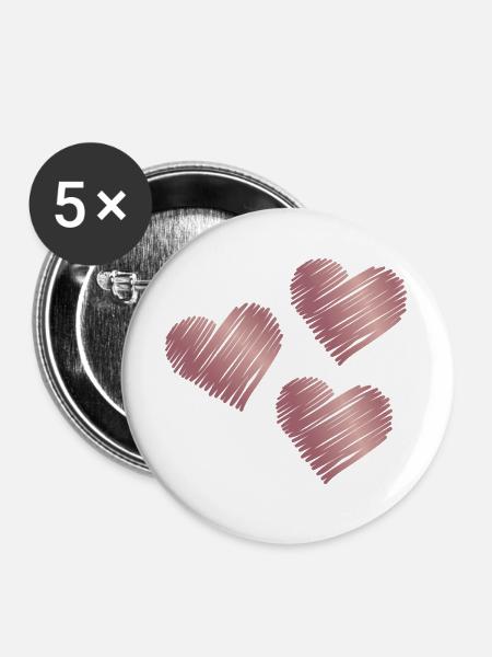 Roségold Herz Pinselstriche - Buttons groß 56 mm (5er Pack) - Weiß