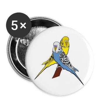 Perruches bleu jaune amoureux - Lot de 5 grands badges (56 mm) - blanc - Devant