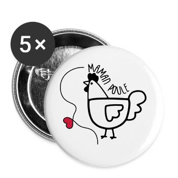 Maman Poule - Fête des Mères - Lot de 5 grands badges (56 mm) - blanc - Devant