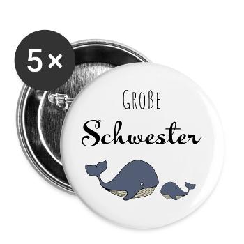 Große Schwester Wal - Buttons groß 56 mm (5er Pack) - Weiß - Vorne