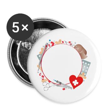 Erste Hilfe Set oder Reiseapotheke als Rahmen - Buttons groß 56 mm (5er Pack) - Weiß - Vorne
