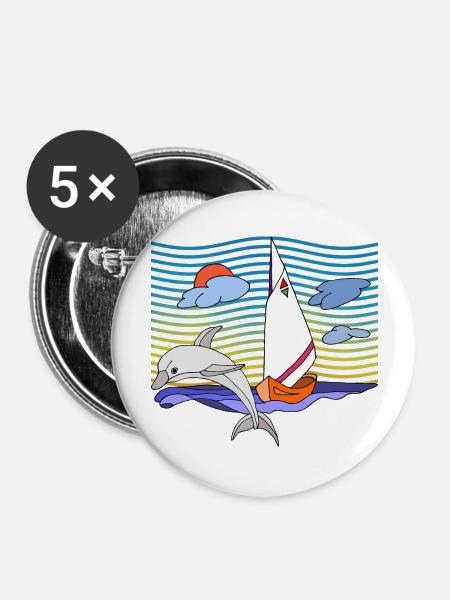 Segelboot - Buttons groß 56 mm (5er Pack) - Weiß