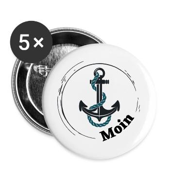 Moin Seemann, Ostsee und Nordsee Liebhaber - Buttons groß 56 mm (5er Pack) - Weiß - Vorne