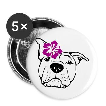 Staffordshire mit Hibiskus - Buttons groß 56 mm (5er Pack) - Weiß - Vorne