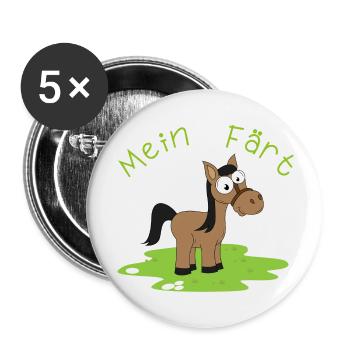 Mein Färt Pferd witziges Lustiges mit Pferden - Buttons groß 56 mm (5er Pack) - Weiß - Vorne