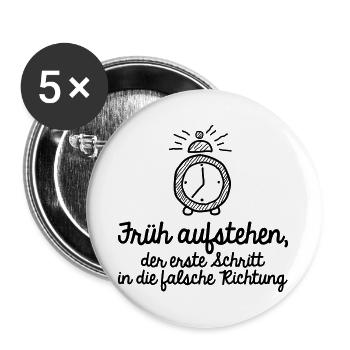 früh aufstehen falsche Richtung Morgenmuffel müde - Buttons groß 56 mm (5er Pack) - Weiß - Vorne