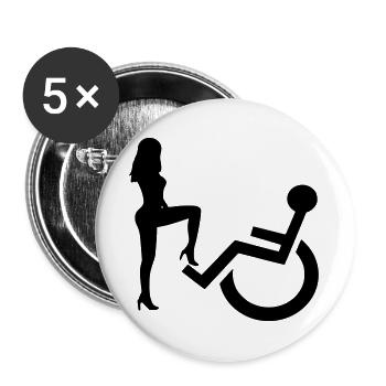 Niedliche Dame gegen Rollstuhlfahrer Humor Shirt* - Buttons groß 56 mm (5er Pack) - Weiß - Vorne
