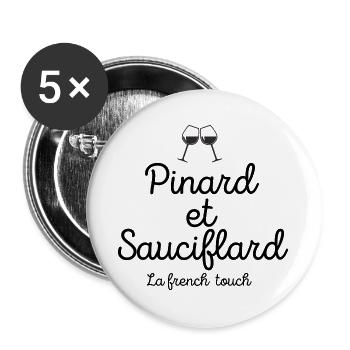 Pinard et Sauciflard - Lot de 5 grands badges (56 mm) - blanc - Devant
